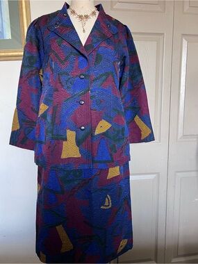 Vintage-Inspired Women’s Abstract Print Skirt - Blue & Purple